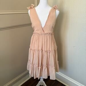 NWT Lulus One to Remember Blush Pink Tie-Strap Tiered Babydoll Dress L 1432876